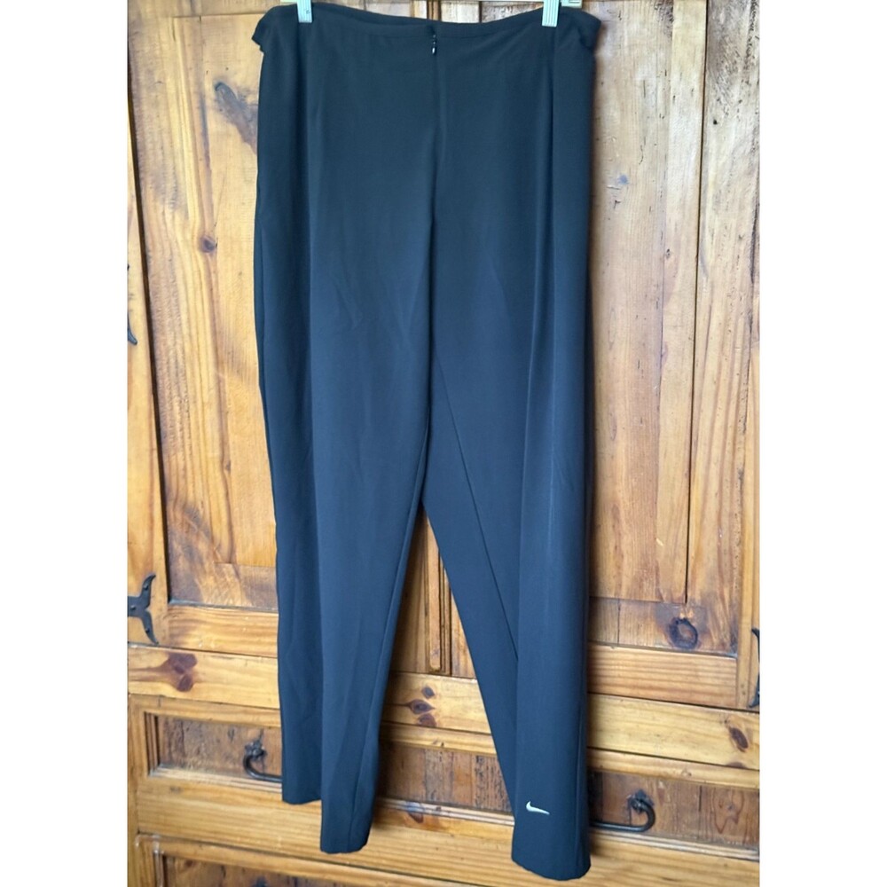 Vintage Nike Dri-Fit Black Flat Front Track Pants Swoosh Leg Womens Medium Sz XL